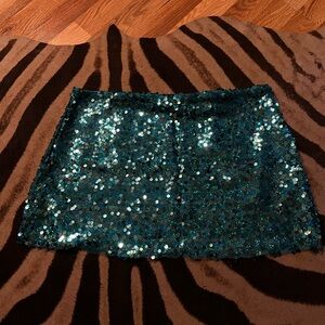 Danielle Guizio Teal Sequin Mini Skirt